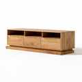 70.9 x 17.7 x 21.7 in Natural Solid Oak Rectangular TV Stand Media Console with 3 Drawers