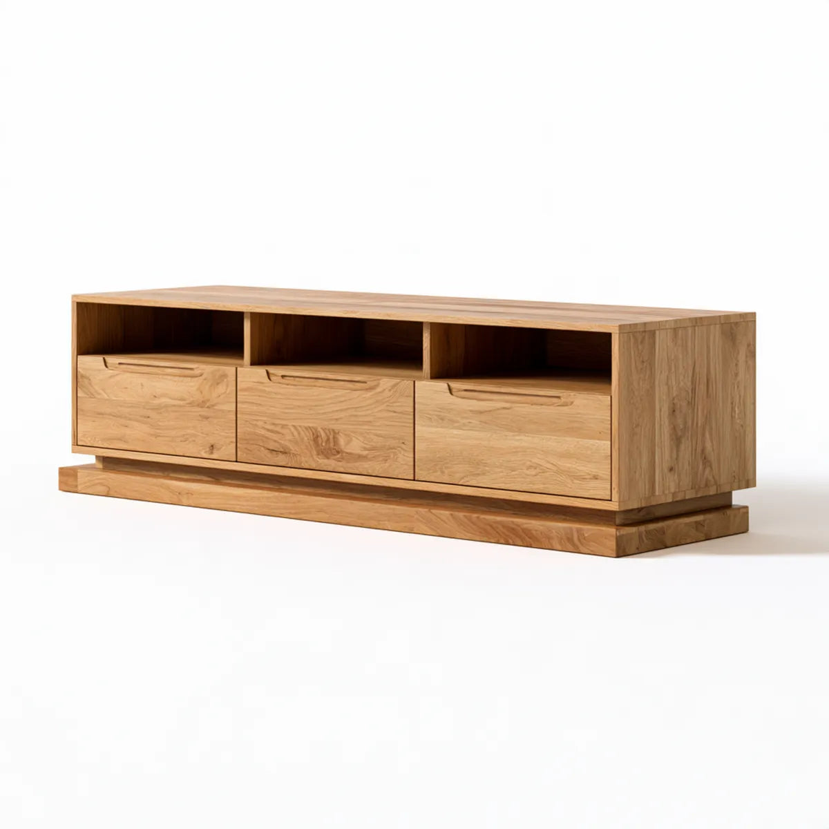 70.9 x 17.7 x 21.7 in Natural Solid Oak Rectangular TV Stand Media Console with 3 Drawers