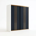 70.9 x 23.6 x 78.7 in Sliding Door Wardrobe, White, Navy Blue and Gold Engineered Wood