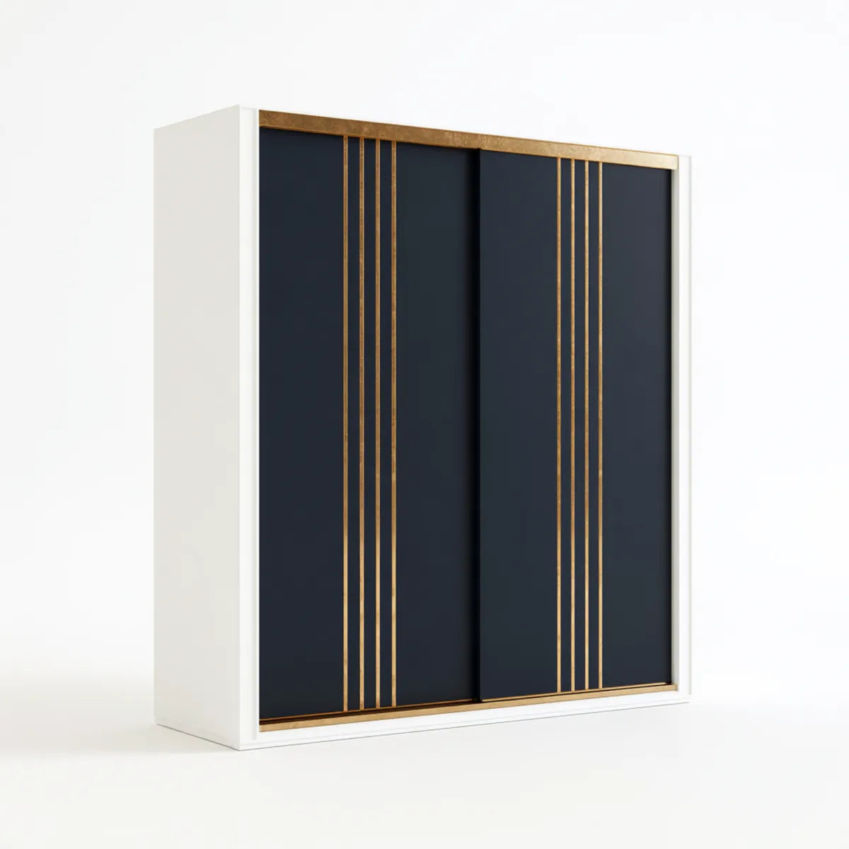 70.9 x 23.6 x 78.7 in Sliding Door Wardrobe, White, Navy Blue and Gold Engineered Wood