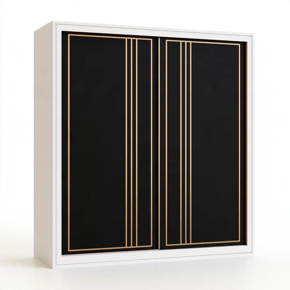 70.9 x 23.6 x 78.7 in White Black Gold MDF and Particleboard Sliding Door Wardrobe