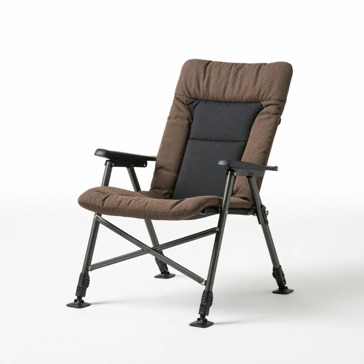 Outdoor Folding Reclining Garden Chair, 23.6 x 27.6 x 43.3 in, Brown and Black Polyester Fabric with Steel Frame