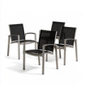 4-Piece Outdoor Patio Dining Chair Set, Black Textilene and Powder-Coated Aluminum, 21.7 x 25.6 x 36.2 in