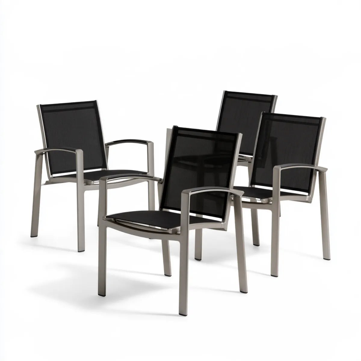 4-Piece Outdoor Patio Dining Chair Set, Black Textilene and Powder-Coated Aluminum, 21.7 x 25.6 x 36.2 in