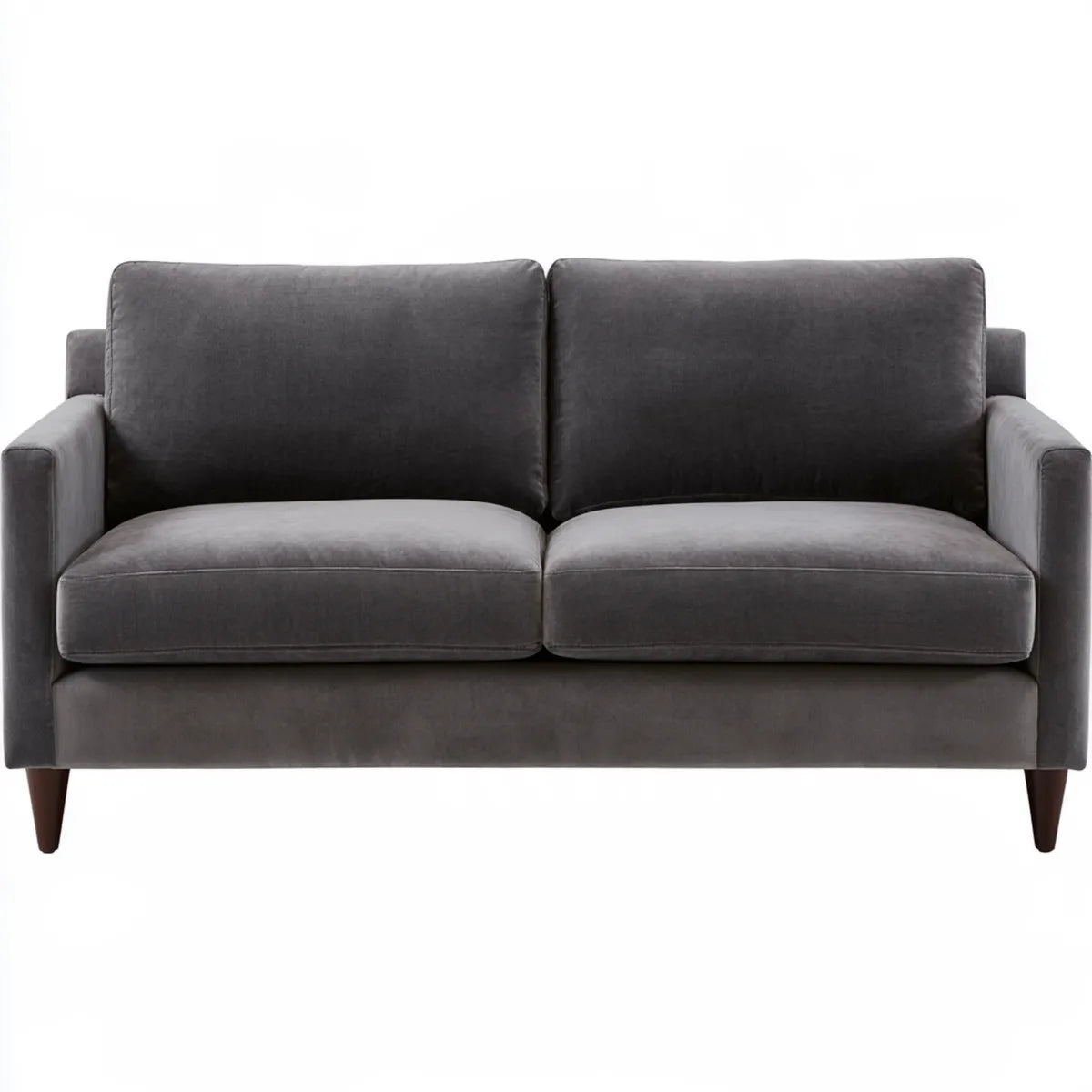 Gray Polyester Velvet Upholstered 2-Seat Loveseat Sofa, 57.5 x 32 x 34 in, Dark Brown Wood Legs