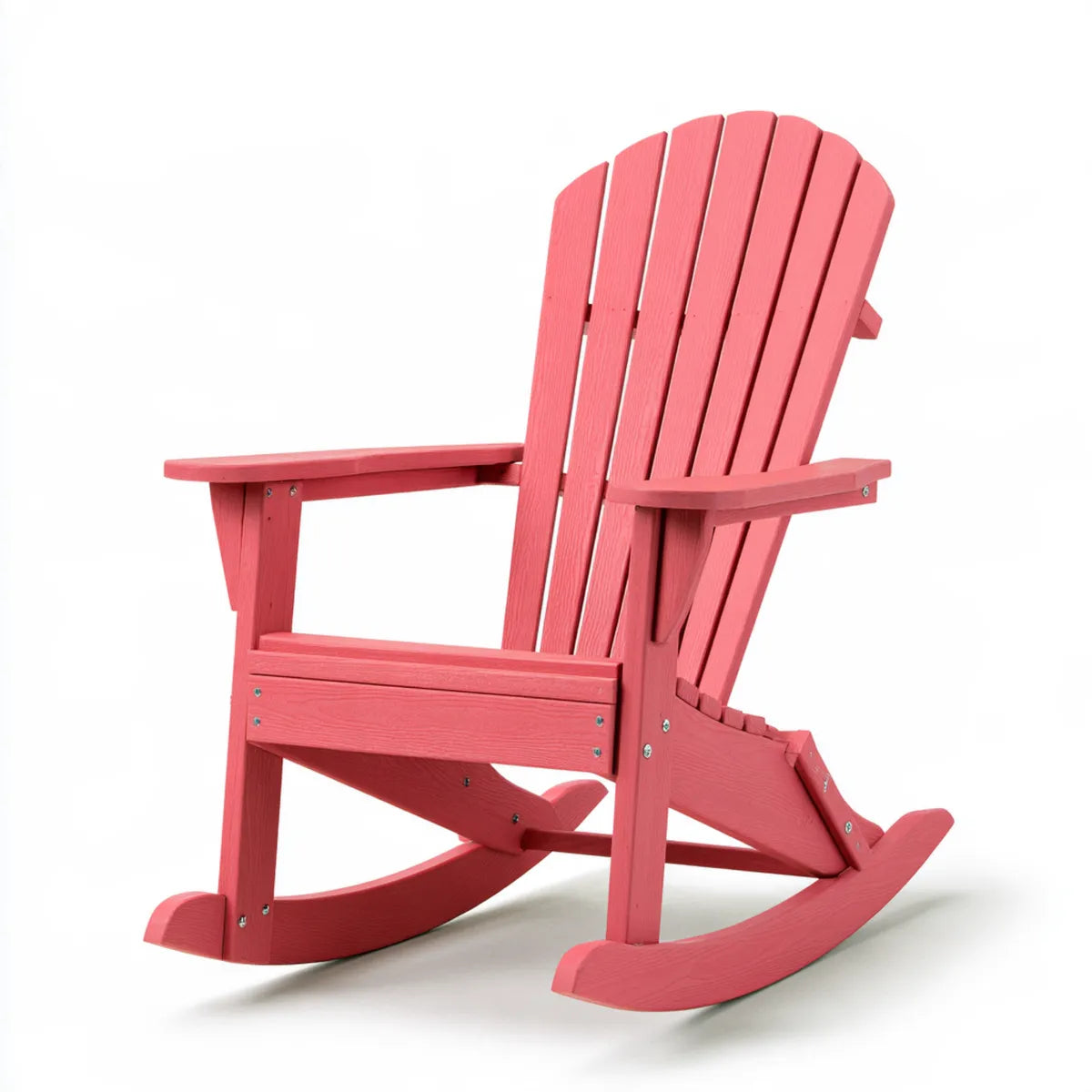 Outdoor Adirondack Rocking Chair, Pink HDPE Slatted High Back, 31.5 x 36.6 x 40.9 in