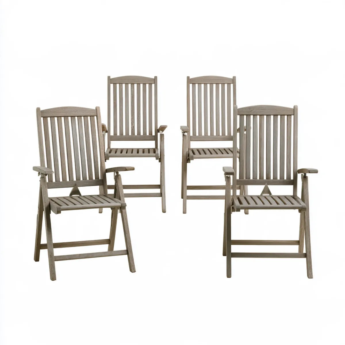 Set of 4 Folding Outdoor Wooden Armchairs, Gray, 22.8 x 24 x 42.9 in
