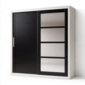 78.7 x 23.6 x 82.7 in Black and White Particleboard Sliding Door Wardrobe with 4 Mirror Panels