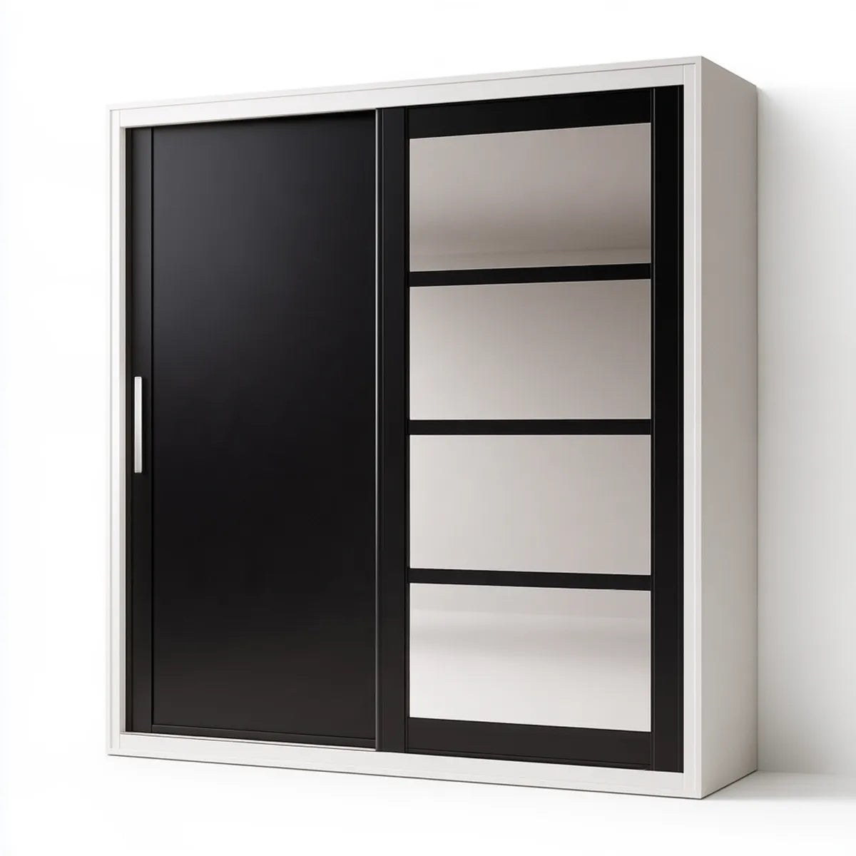 78.7 x 23.6 x 82.7 in Black and White Particleboard Sliding Door Wardrobe with 4 Mirror Panels