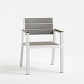 Outdoor Dining Armchair, White Aluminum Frame with Gray Polypropylene Slats, 22.0 x 24.0 x 34.0 in