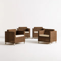 Outdoor Patio Armchair Set of 4, 75 x 70 x 75 cm Brown PE Rattan Chairs with Cream Polyester Cushions