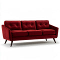 3-Seat Burgundy Polyester Velvet Sofa with Dark Brown Wood Legs, 84 x 35 x 34 in