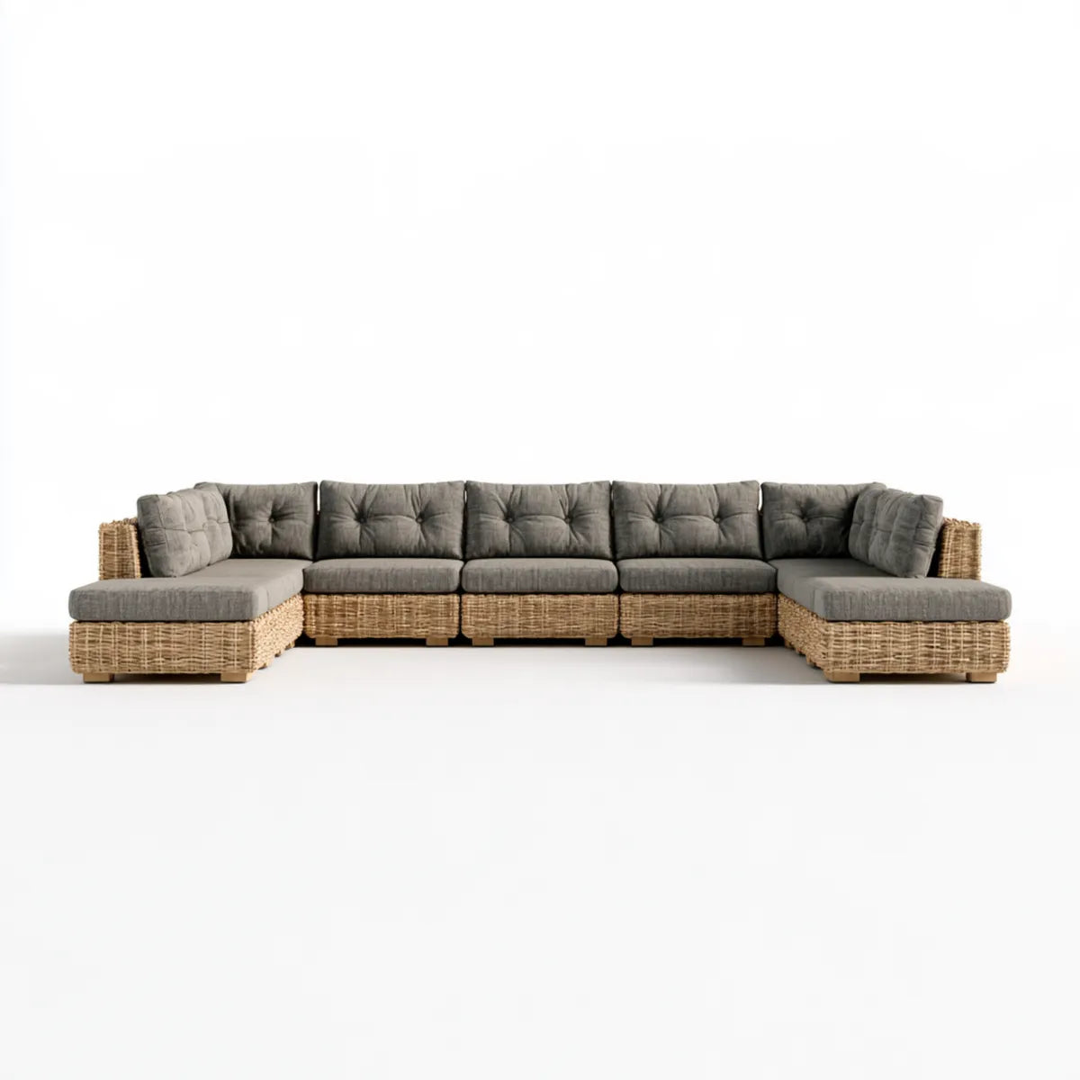5-Piece Outdoor PE Rattan U-Shaped Sectional Sofa Set with Gray Polyester Cushions, 141.7 x 70.9 x 28.3 in