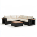 5-Piece Outdoor PE Rattan L-Shaped Sectional Sofa Set with Coffee Table, 98 x 75 x 26 in, Black/Cream/Brown
