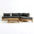 Outdoor Bamboo L-Shaped Sectional Sofa Set with Coffee Table and Dark Gray Polyester Cushions, 90.6 x 55.1 x 27.6 in
