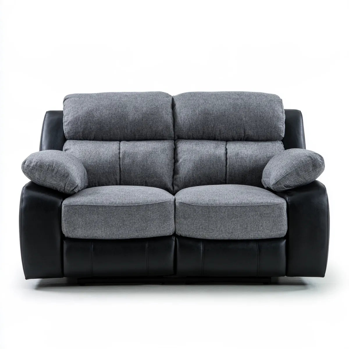 70 in 2-Seat Loveseat Sofa, Black PU Leather and Gray Polyester Upholstery