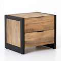 2-Drawer Brown Wood and Black Metal Nightstand, 24 x 18 x 24 in Bedside Table