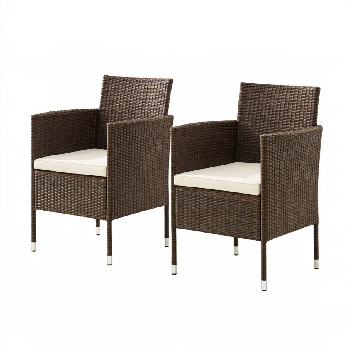 Outdoor Patio Dining Chairs Set of 2, 58 x 61 x 88 cm, Brown PE Rattan and Steel with Cream Cushions