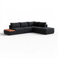 Outdoor Wicker L-Shaped Sectional Sofa with Right Chaise and Wood Side Table, 274 x 200 x 65 cm, Black