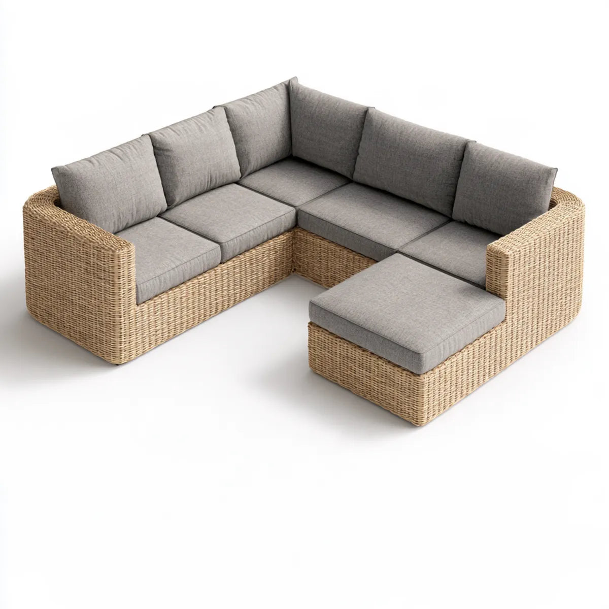 Outdoor Wicker L-Shaped Sectional Sofa Set with Ottoman, 260 x 260 x 85 cm, Beige/Gray