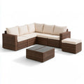 7-Piece Outdoor PE Rattan Sectional Sofa Set with Coffee Table and Ottoman, Brown/Cream, 239 x 239 x 65 cm