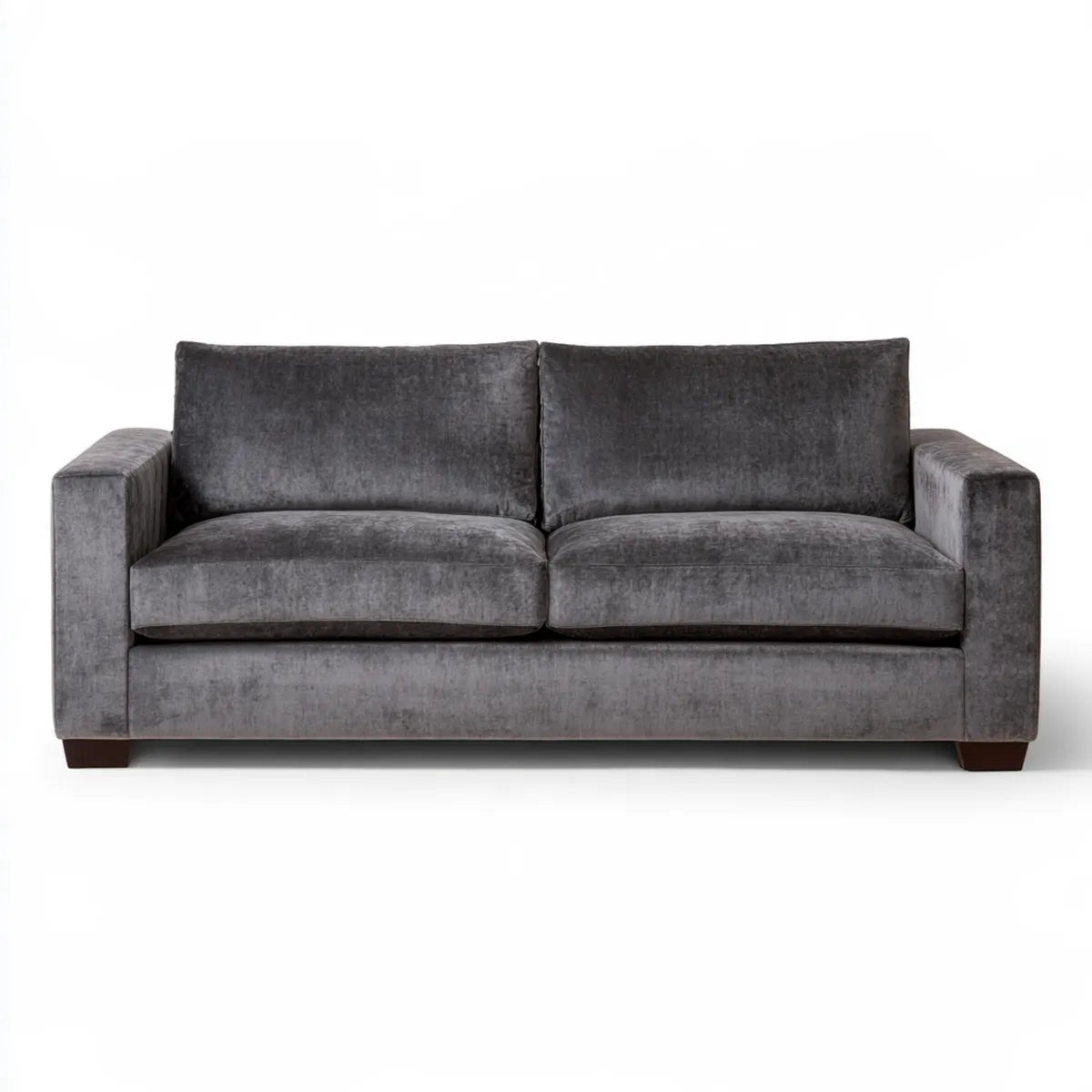 Gray Polyester Velvet 3-Seat Rectangular Sofa with Dark Brown Wood Legs, 78 in W x 35 in D x 34 in H